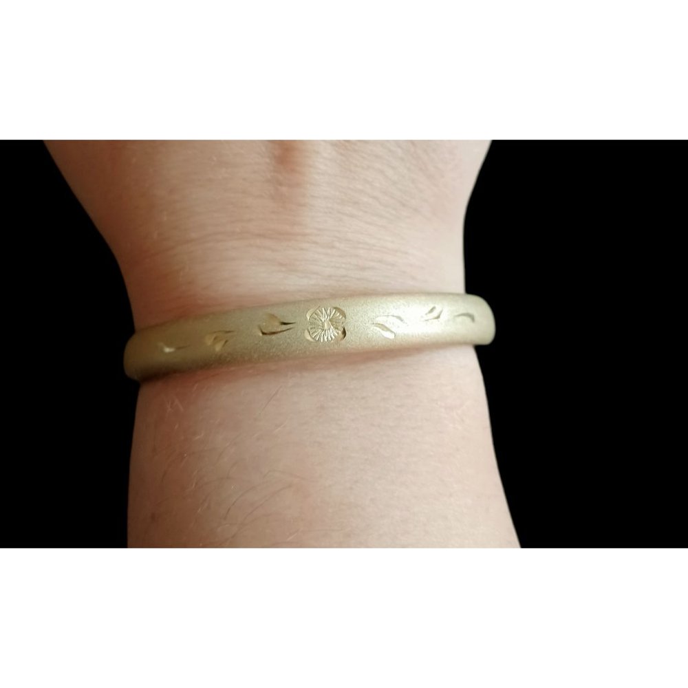Vintage 12k Brushed Gold Painted Mixed Metal Etheed Design Bangle Bracelet 7"